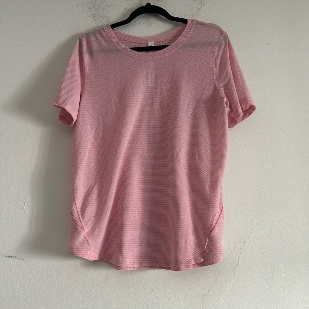 Lululemon Long Distance Short Sleeve Heathered Azalea Pink Sze 10 Active Workout